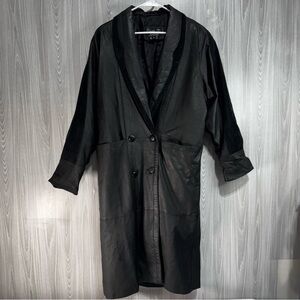 Marco‎ Morani VTG Leather Coat Trench Womens Black Suede Trim Jacket Classic M P